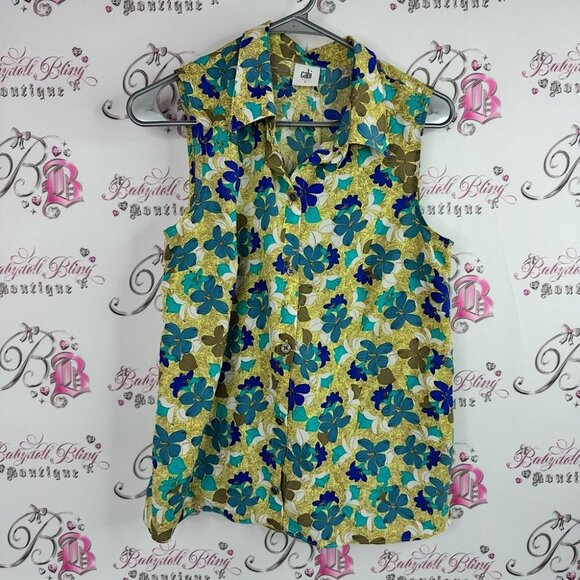 CAbi Tops - CAbi tank top button up flowers Floral Sleeveless Blouse - Blue and Green
